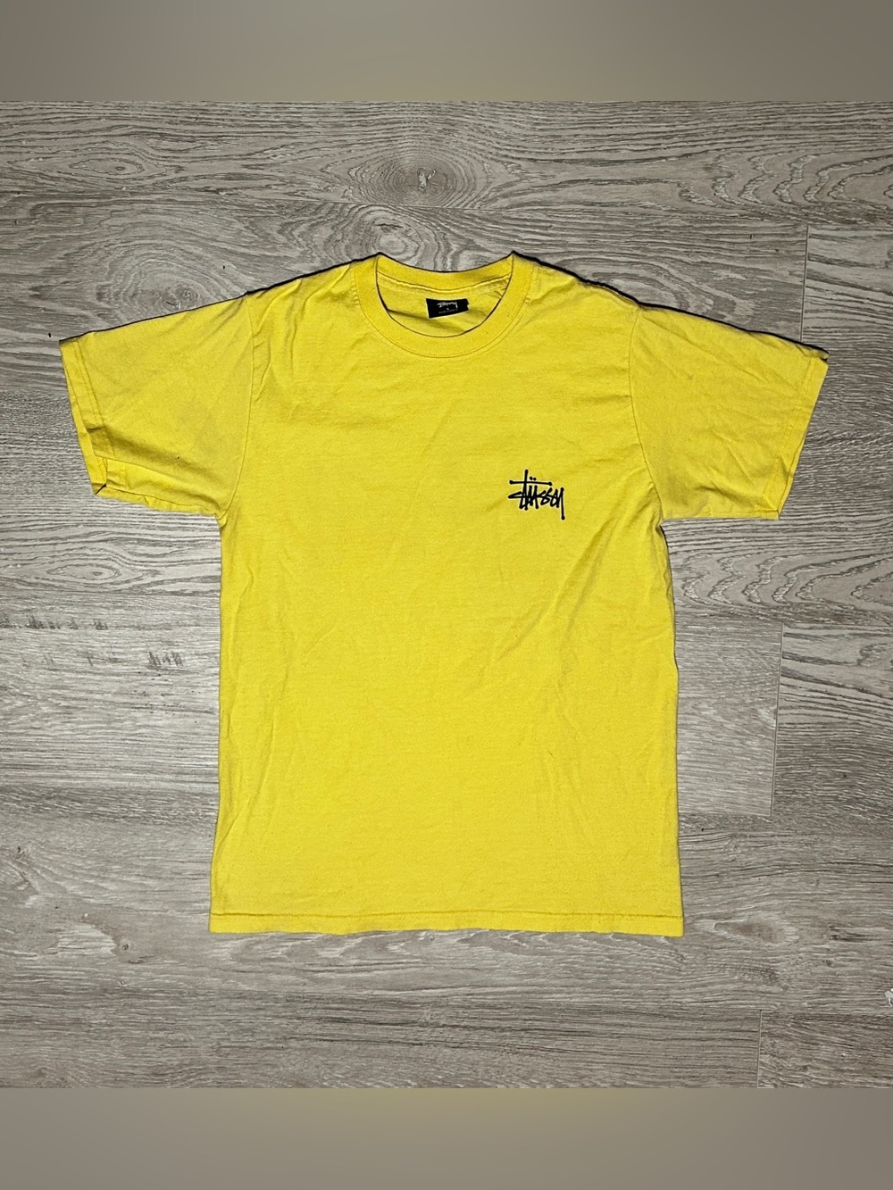 Stussy Classic Logo and Large Logo on Back Yellow Graphic T-Shirt